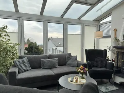 Ein Sitzbereich in der Unterkunft Ferienhaus mit Kamin in Thale-Friedrichsbrunn