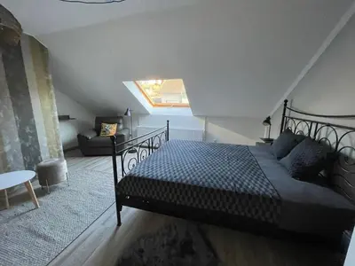 Ein Bett oder Betten in einem Zimmer der Unterkunft Schöne Höhe 600 FeWo Ausguck