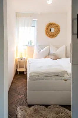 Ein Bett oder Betten in einem Zimmer der Unterkunft Blablu - Ferienhaus Bäckerei Koch