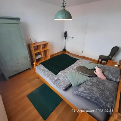 Ein Bett oder Betten in einem Zimmer der Unterkunft FeWo in Ilsenburg Waldblick, schöne Aussicht