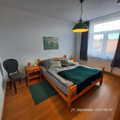 Ein Bett oder Betten in einem Zimmer der Unterkunft FeWo in Ilsenburg Waldblick, schöne Aussicht